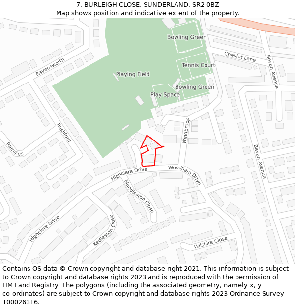 7, BURLEIGH CLOSE, SUNDERLAND, SR2 0BZ: Location map and indicative extent of plot