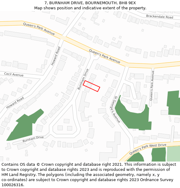 7, BURNHAM DRIVE, BOURNEMOUTH, BH8 9EX: Location map and indicative extent of plot