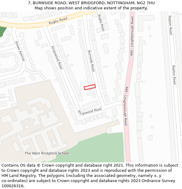 7, BURNSIDE ROAD, WEST BRIDGFORD, NOTTINGHAM, NG2 7HU: Location map and indicative extent of plot
