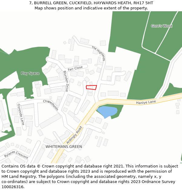 7, BURRELL GREEN, CUCKFIELD, HAYWARDS HEATH, RH17 5HT: Location map and indicative extent of plot