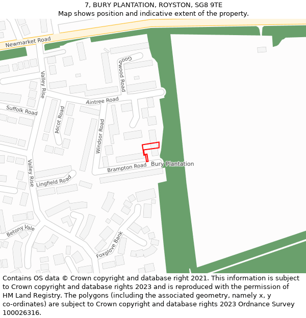 7, BURY PLANTATION, ROYSTON, SG8 9TE: Location map and indicative extent of plot