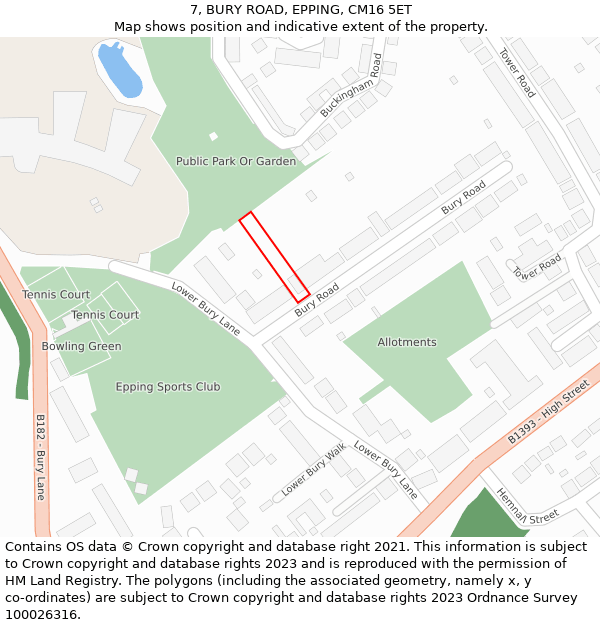 7, BURY ROAD, EPPING, CM16 5ET: Location map and indicative extent of plot