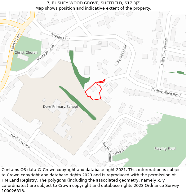 7, BUSHEY WOOD GROVE, SHEFFIELD, S17 3JZ: Location map and indicative extent of plot