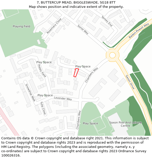 7, BUTTERCUP MEAD, BIGGLESWADE, SG18 8TT: Location map and indicative extent of plot