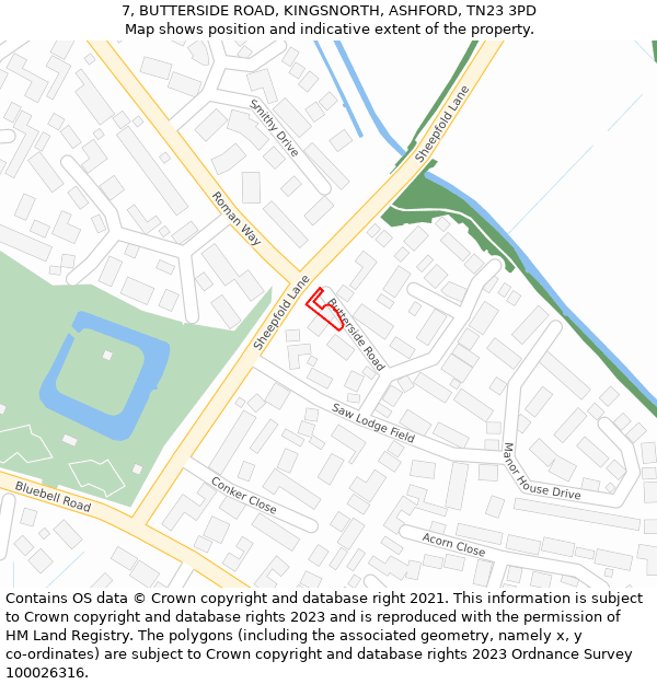 7, BUTTERSIDE ROAD, KINGSNORTH, ASHFORD, TN23 3PD: Location map and indicative extent of plot