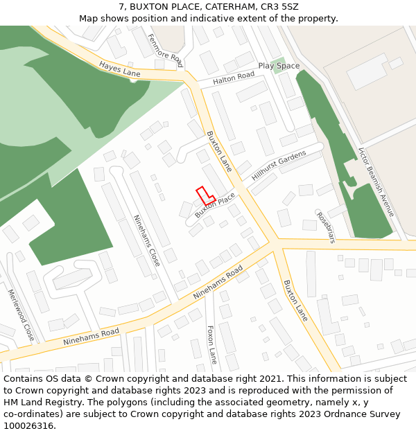 7, BUXTON PLACE, CATERHAM, CR3 5SZ: Location map and indicative extent of plot