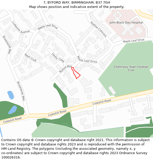 7, BYFORD WAY, BIRMINGHAM, B37 7GH: Location map and indicative extent of plot