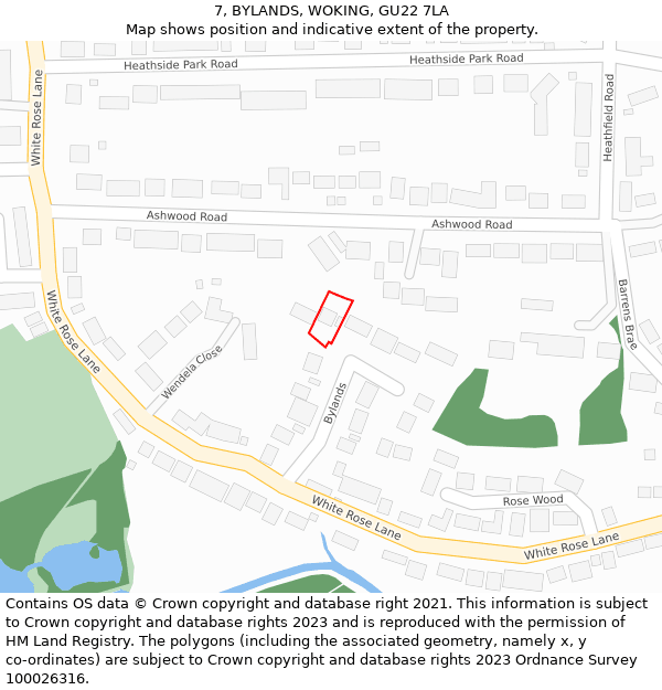 7, BYLANDS, WOKING, GU22 7LA: Location map and indicative extent of plot