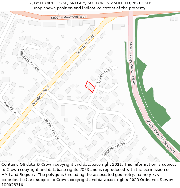 7, BYTHORN CLOSE, SKEGBY, SUTTON-IN-ASHFIELD, NG17 3LB: Location map and indicative extent of plot