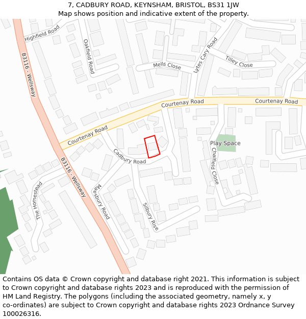 7, CADBURY ROAD, KEYNSHAM, BRISTOL, BS31 1JW: Location map and indicative extent of plot