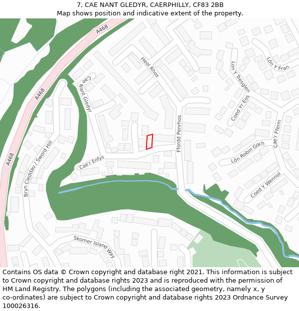 7, CAE NANT GLEDYR, CAERPHILLY, CF83 2BB: Location map and indicative extent of plot