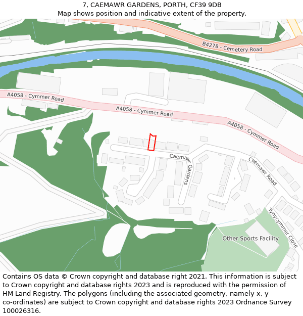 7, CAEMAWR GARDENS, PORTH, CF39 9DB: Location map and indicative extent of plot