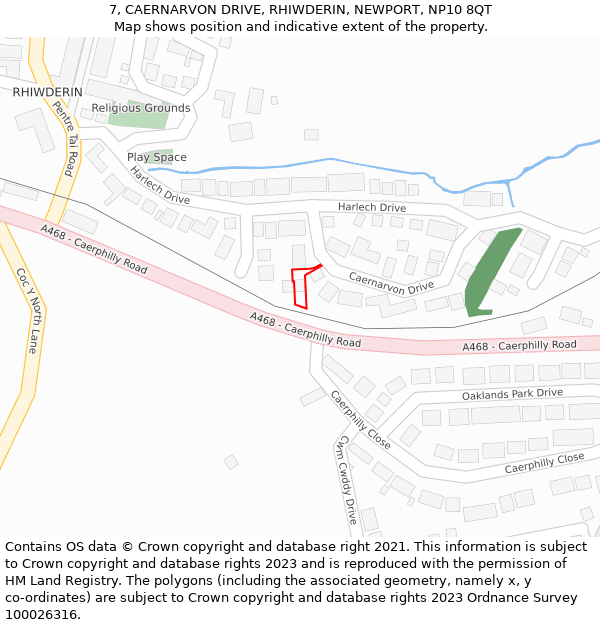 7, CAERNARVON DRIVE, RHIWDERIN, NEWPORT, NP10 8QT: Location map and indicative extent of plot