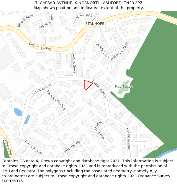 7, CAESAR AVENUE, KINGSNORTH, ASHFORD, TN23 3PZ: Location map and indicative extent of plot