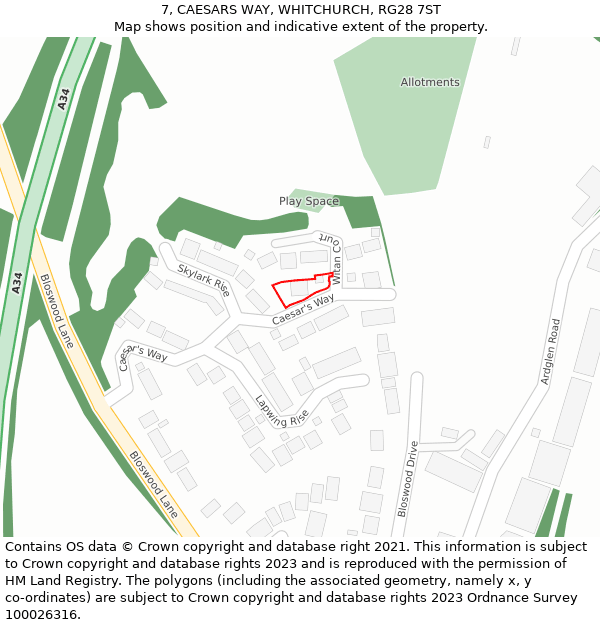 7, CAESARS WAY, WHITCHURCH, RG28 7ST: Location map and indicative extent of plot