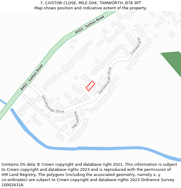 7, CAISTOR CLOSE, MILE OAK, TAMWORTH, B78 3PT: Location map and indicative extent of plot