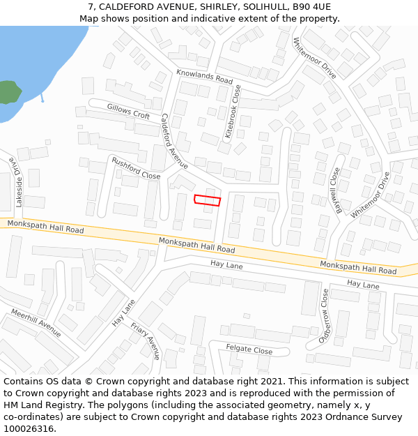 7, CALDEFORD AVENUE, SHIRLEY, SOLIHULL, B90 4UE: Location map and indicative extent of plot