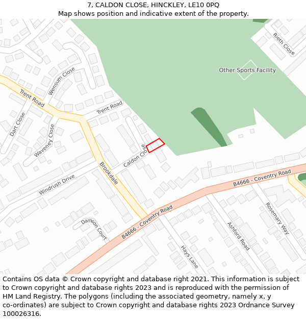 7, CALDON CLOSE, HINCKLEY, LE10 0PQ: Location map and indicative extent of plot