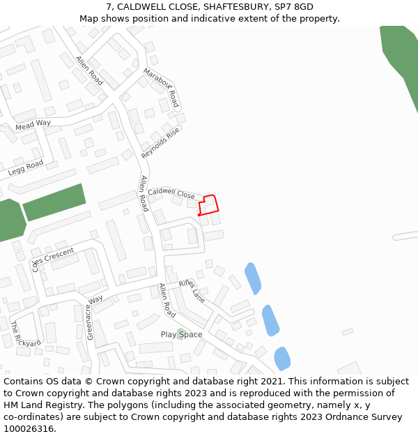 7, CALDWELL CLOSE, SHAFTESBURY, SP7 8GD: Location map and indicative extent of plot