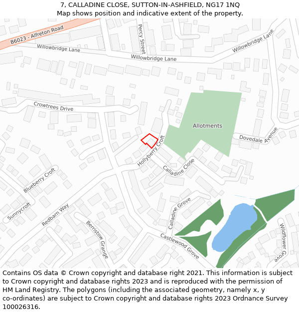 7, CALLADINE CLOSE, SUTTON-IN-ASHFIELD, NG17 1NQ: Location map and indicative extent of plot