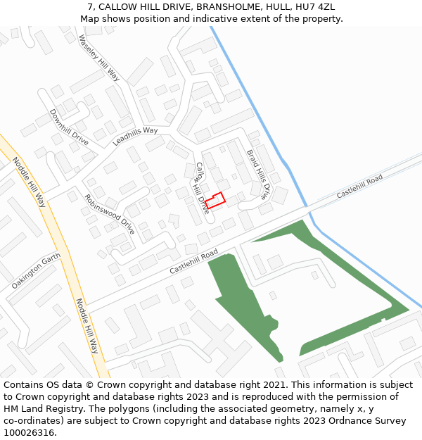 7, CALLOW HILL DRIVE, BRANSHOLME, HULL, HU7 4ZL: Location map and indicative extent of plot