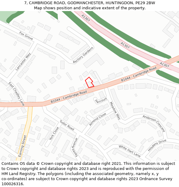 7, CAMBRIDGE ROAD, GODMANCHESTER, HUNTINGDON, PE29 2BW: Location map and indicative extent of plot