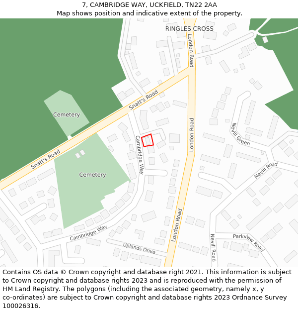 7, CAMBRIDGE WAY, UCKFIELD, TN22 2AA: Location map and indicative extent of plot