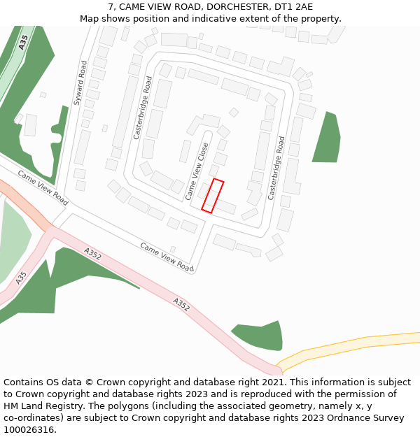7, CAME VIEW ROAD, DORCHESTER, DT1 2AE: Location map and indicative extent of plot