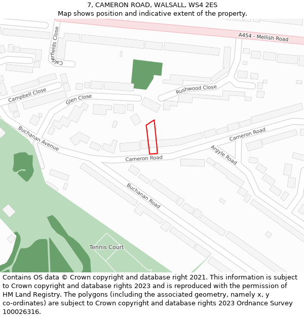 7, CAMERON ROAD, WALSALL, WS4 2ES: Location map and indicative extent of plot