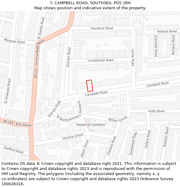 7, CAMPBELL ROAD, SOUTHSEA, PO5 1RH: Location map and indicative extent of plot