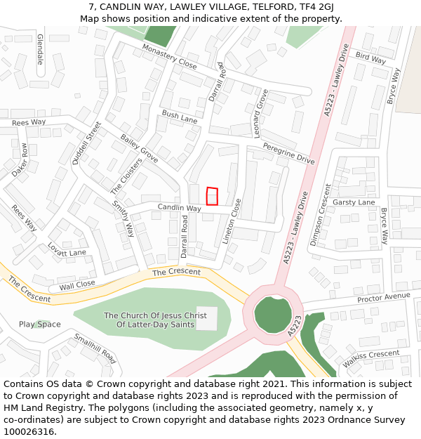 7, CANDLIN WAY, LAWLEY VILLAGE, TELFORD, TF4 2GJ: Location map and indicative extent of plot