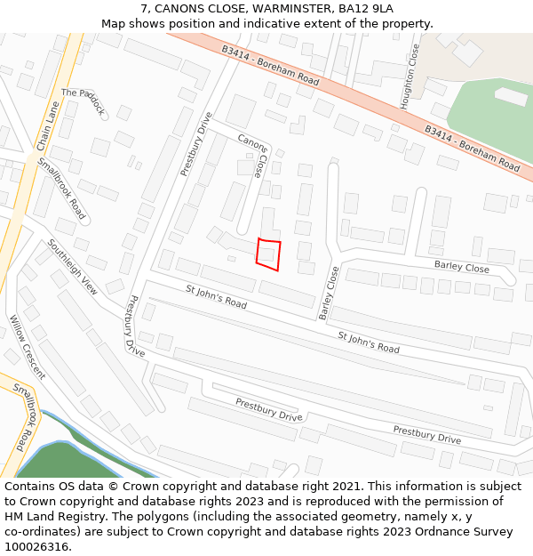 7, CANONS CLOSE, WARMINSTER, BA12 9LA: Location map and indicative extent of plot