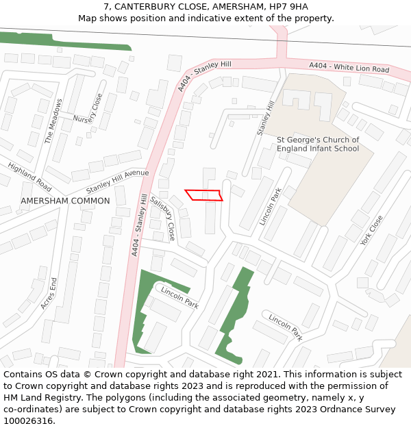 7, CANTERBURY CLOSE, AMERSHAM, HP7 9HA: Location map and indicative extent of plot