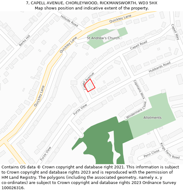 7, CAPELL AVENUE, CHORLEYWOOD, RICKMANSWORTH, WD3 5HX: Location map and indicative extent of plot