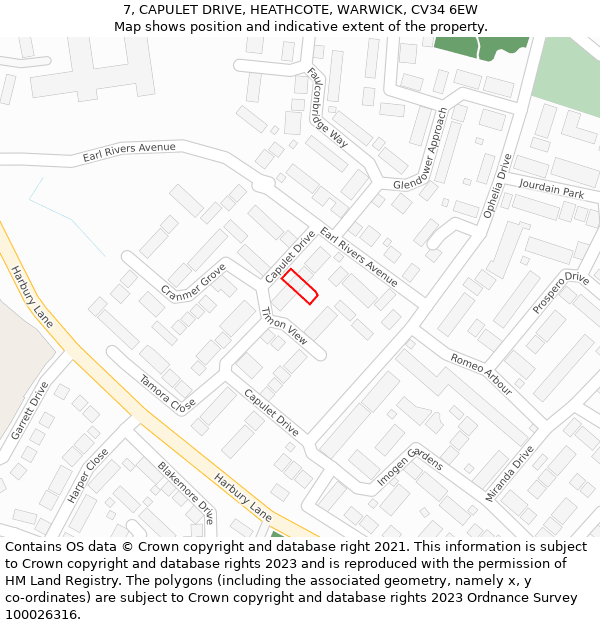 7, CAPULET DRIVE, HEATHCOTE, WARWICK, CV34 6EW: Location map and indicative extent of plot