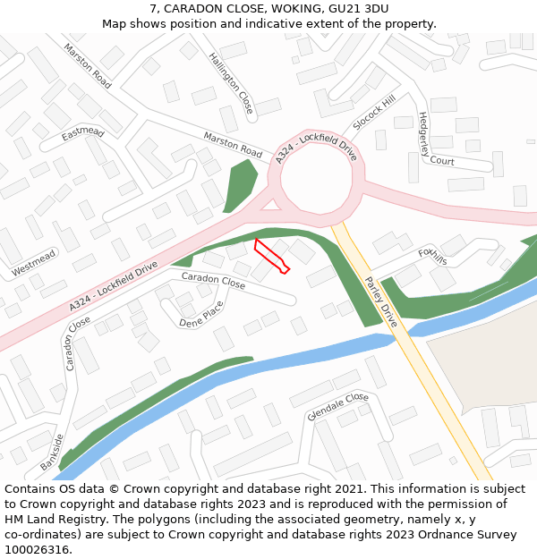 7, CARADON CLOSE, WOKING, GU21 3DU: Location map and indicative extent of plot