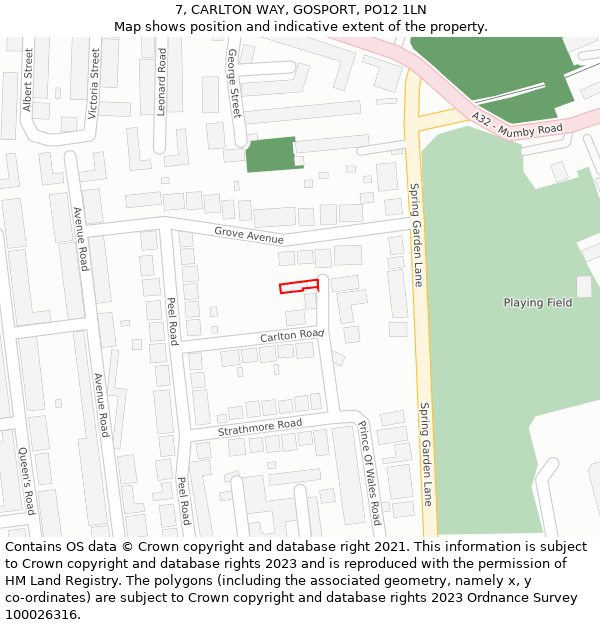 7, CARLTON WAY, GOSPORT, PO12 1LN: Location map and indicative extent of plot