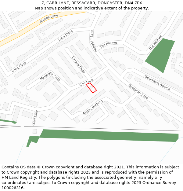 7, CARR LANE, BESSACARR, DONCASTER, DN4 7PX: Location map and indicative extent of plot