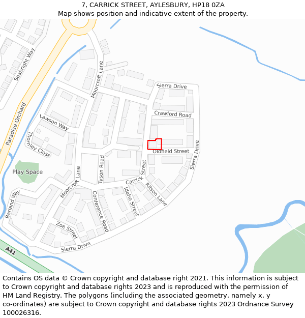 7, CARRICK STREET, AYLESBURY, HP18 0ZA: Location map and indicative extent of plot