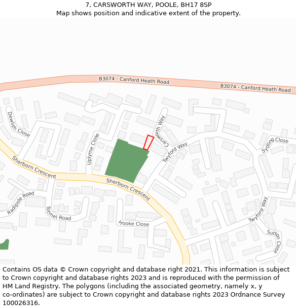 7, CARSWORTH WAY, POOLE, BH17 8SP: Location map and indicative extent of plot