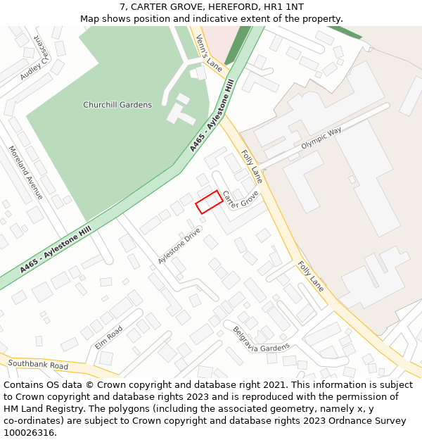 7, CARTER GROVE, HEREFORD, HR1 1NT: Location map and indicative extent of plot