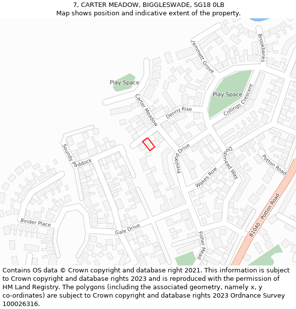 7, CARTER MEADOW, BIGGLESWADE, SG18 0LB: Location map and indicative extent of plot