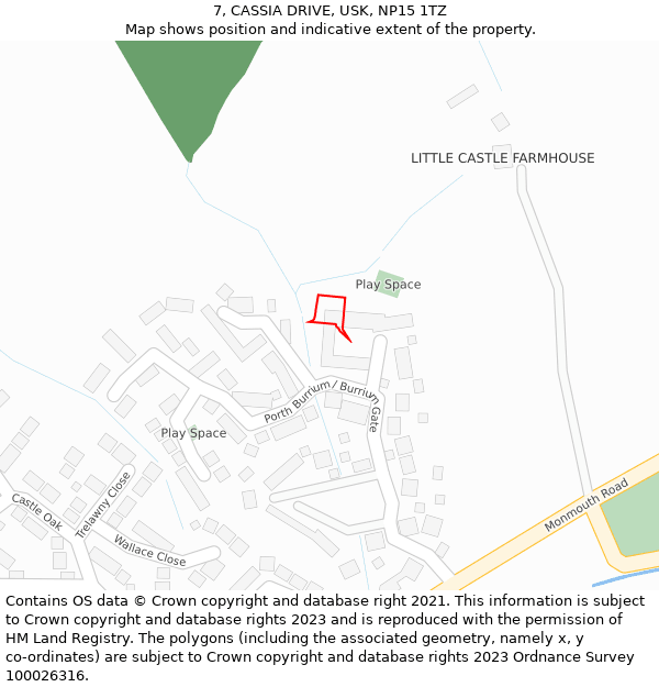 7, CASSIA DRIVE, USK, NP15 1TZ: Location map and indicative extent of plot