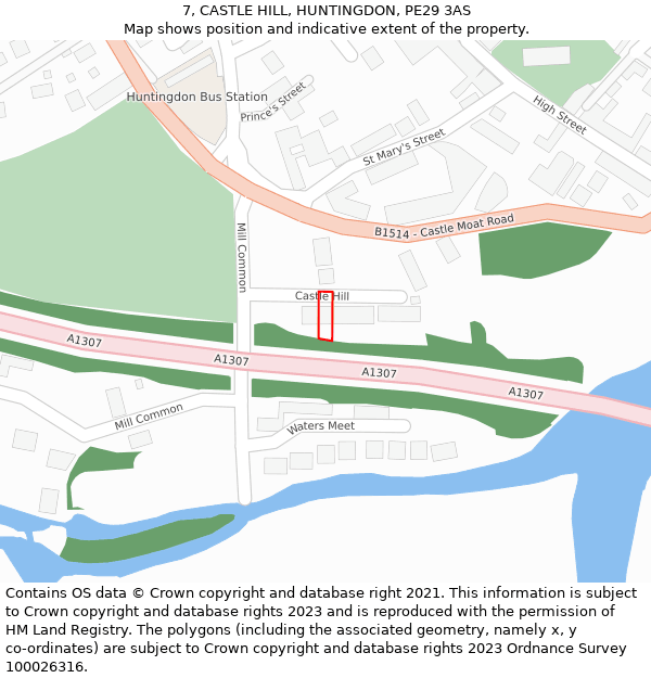 7, CASTLE HILL, HUNTINGDON, PE29 3AS: Location map and indicative extent of plot