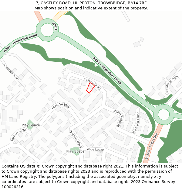 7, CASTLEY ROAD, HILPERTON, TROWBRIDGE, BA14 7RF: Location map and indicative extent of plot