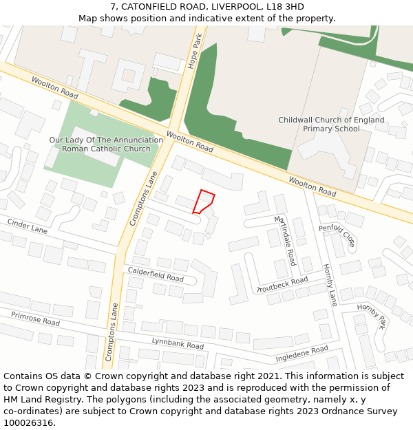 7, CATONFIELD ROAD, LIVERPOOL, L18 3HD: Location map and indicative extent of plot