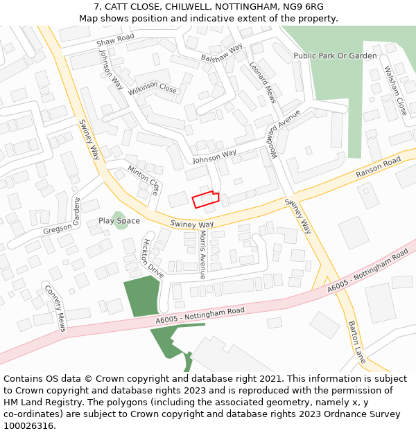 7, CATT CLOSE, CHILWELL, NOTTINGHAM, NG9 6RG: Location map and indicative extent of plot