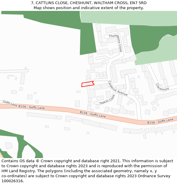7, CATTLINS CLOSE, CHESHUNT, WALTHAM CROSS, EN7 5RD: Location map and indicative extent of plot