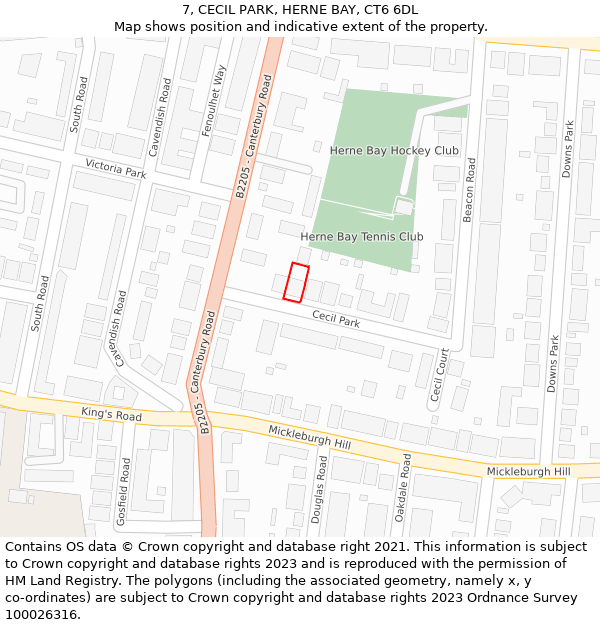 7, CECIL PARK, HERNE BAY, CT6 6DL: Location map and indicative extent of plot