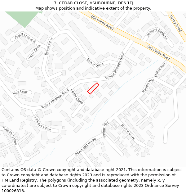 7, CEDAR CLOSE, ASHBOURNE, DE6 1FJ: Location map and indicative extent of plot